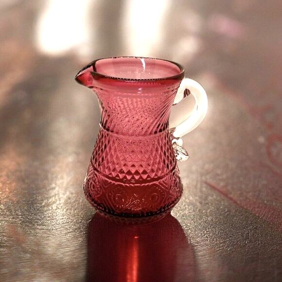 Vtg Pilgram Creamer Cranberry Glass Bennington Applied Handle Red Cottage Coffee - Picture 2 of 6